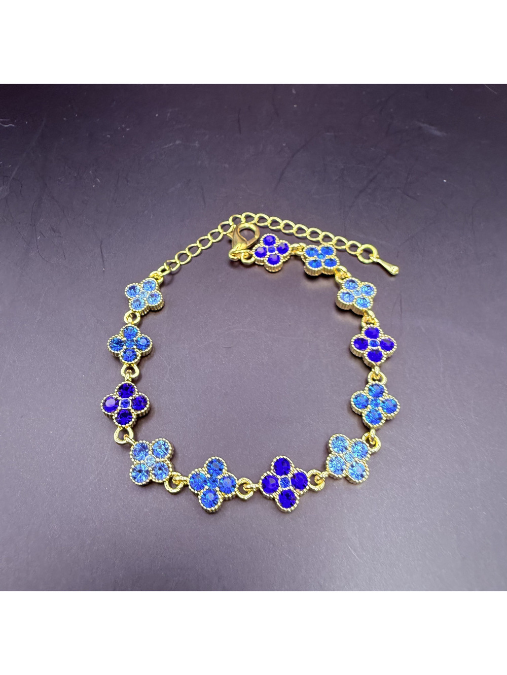 candy+clover gradient blue clover gold tone bracelet